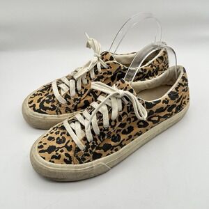 Madewell Sidewalk Leopard Print Sneaker Womens 8M Shoes AO732 Lace Up Distressed